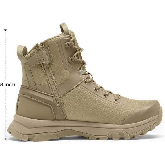 Men\'s Tactical Boots Lightweight Military Combat Boot Side Zipper, 8 Inches